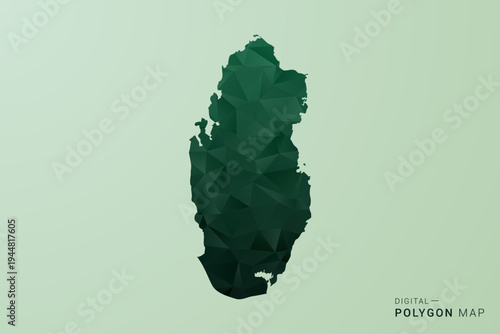 Qatar Map - Green Polygon Style Vector Illustration, Low Poly Geometric Design with Clean Silhouette on soft green Background.
