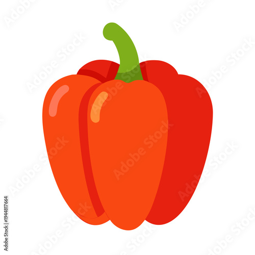 Stylized Red Bell Pepper Illustration with Green Stem on Black Background