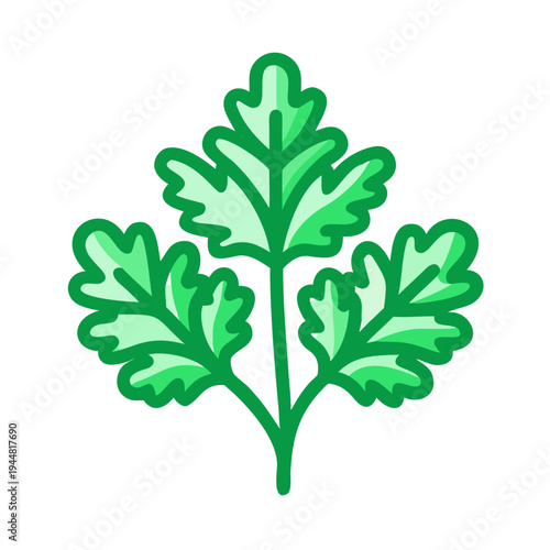 Stylized fresh parsley sprig illustration on black background, graphic art