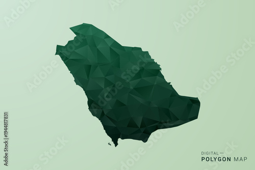 Saudi Arabia Map - Green Polygon Style Vector Illustration, Low Poly Geometric Design with Clean Silhouette on soft green Background.