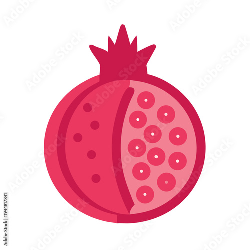 Stylized pomegranate illustration with seeds on a black background for food industry.