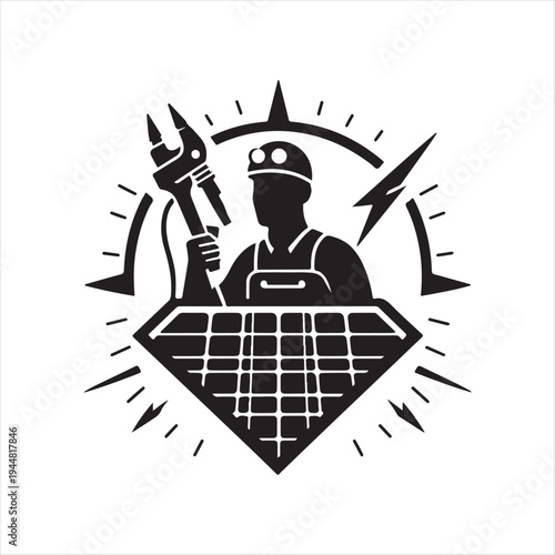 solar and electrician abstract silhouette  outline logo design concept illustration idea