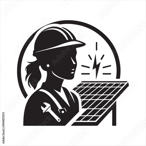 solar and electrician abstract silhouette  outline logo design concept illustration idea