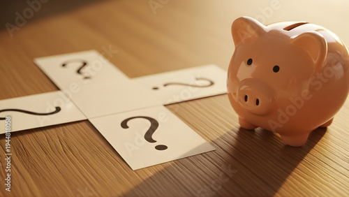Uncertain Financial Path A Piggy Bank at a Crossroads of Choices and Question Marks Regarding Savings and Investments