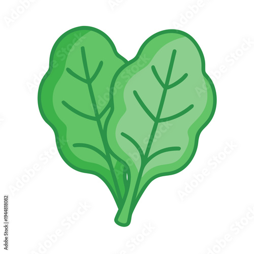 Vibrant cartoon spinach leaves on a black background, healthy eating icon.