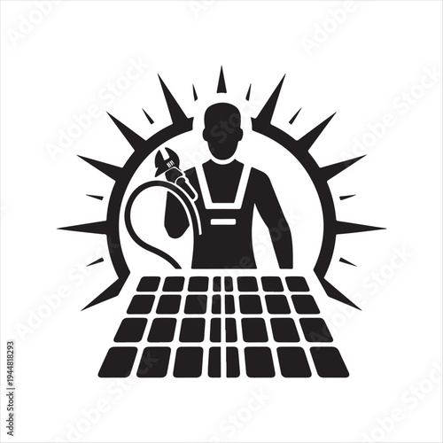 solar and electrician abstract silhouette  outline logo design concept illustration idea