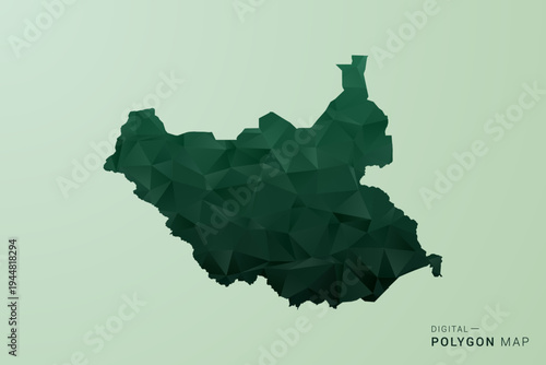 South Sudan Map - Green Polygon Style Vector Illustration, Low Poly Geometric Design with Clean Silhouette on soft green Background.