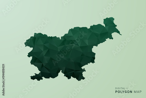 Slovenia Map - Green Polygon Style Vector Illustration, Low Poly Geometric Design with Clean Silhouette on soft green Background.