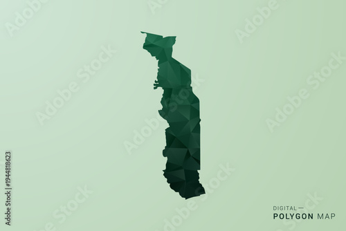 Togo Map - Green Polygon Style Vector Illustration, Low Poly Geometric Design with Clean Silhouette on soft green Background.