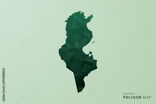 Tunisia Map - Green Polygon Style Vector Illustration, Low Poly Geometric Design with Clean Silhouette on soft green Background.