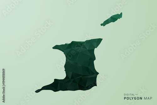 Trinidad and Tobago Map - Green Polygon Style Vector Illustration, Low Poly Geometric Design with Clean Silhouette on soft green Background.