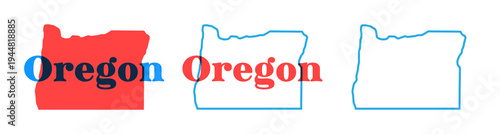 Oregon state map silhouette with the state name in retro typography above. Vintage design with overprint colors and bold shapes, perfect for posters, apparel, travel graphics, and Americana designs.