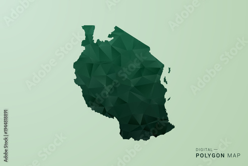 Tanzania Map - Green Polygon Style Vector Illustration, Low Poly Geometric Design with Clean Silhouette on soft green Background.