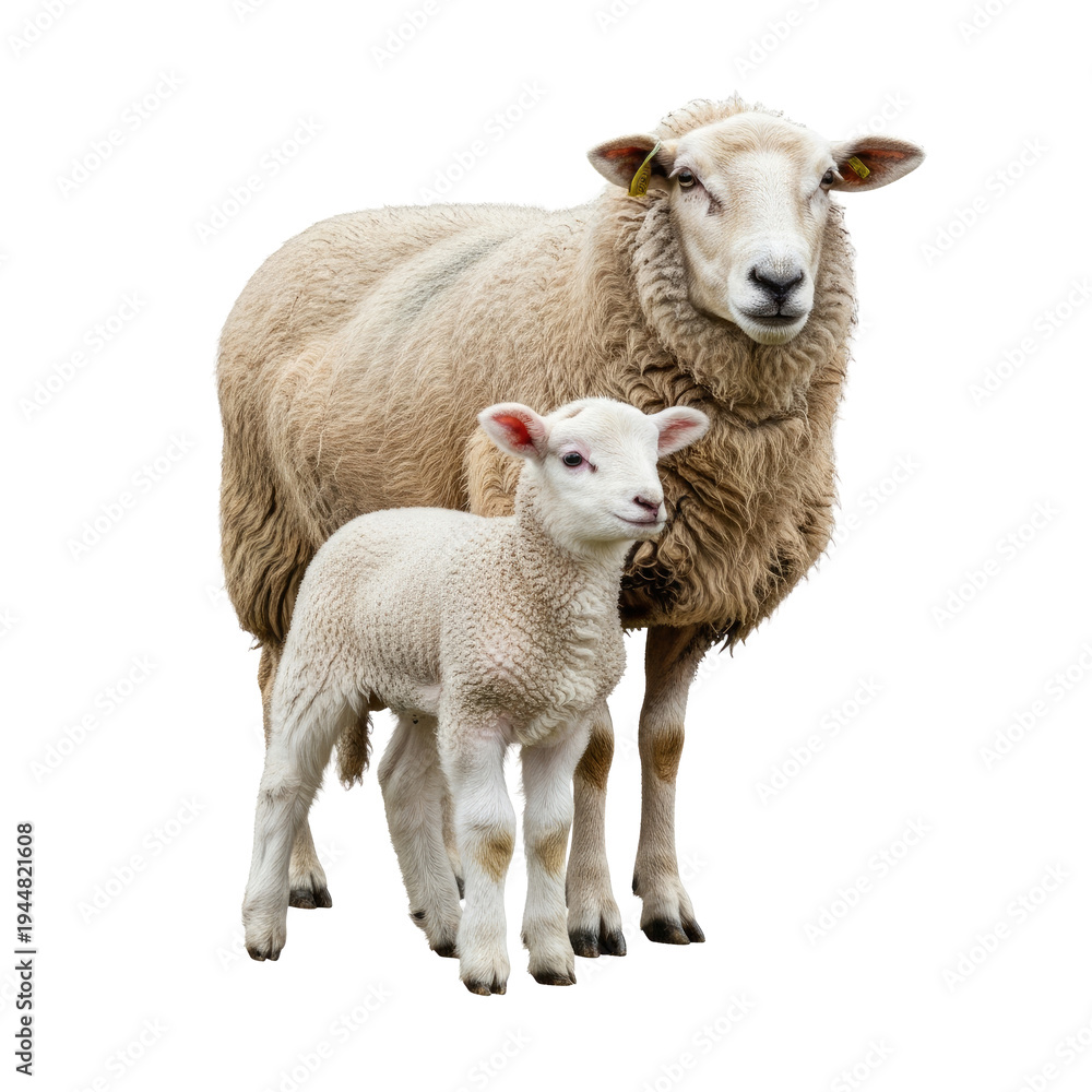 Fototapeta premium Mother Sheep and Baby Lamb Together