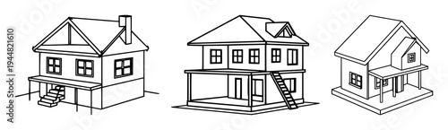 3D-printed house model set with geometric vector icon featuring construction technology, modern architecture, future housing with innovation and smart engineering