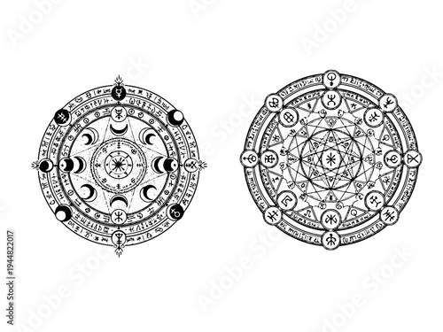 Occult Magic Circle Symbol Engraving Illustration
