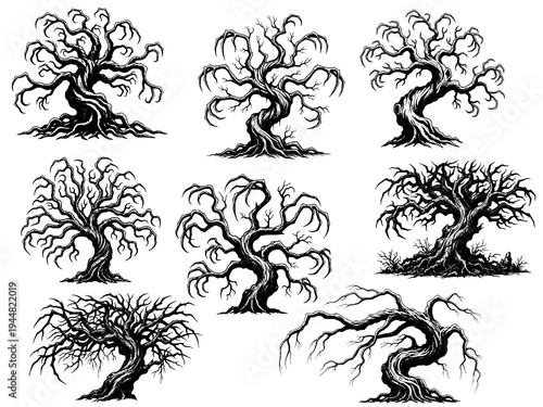 Quadro em tela Haunted Tree With Twisted Branches Engraving Illustration