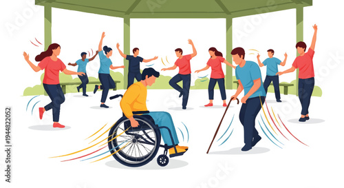 Diverse people exercising together outdoors in park