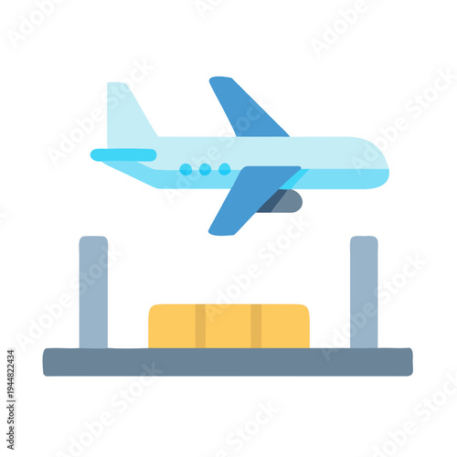 Airplane loading cargo on a conveyor belt, representing air freight and transportation