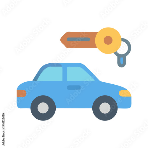 Modern flat illustration of a car with keys on a black background