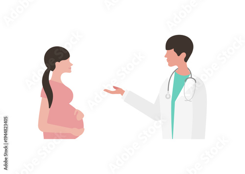 妊婦に医療説明をする医師のベクターイラスト素材（左向き）