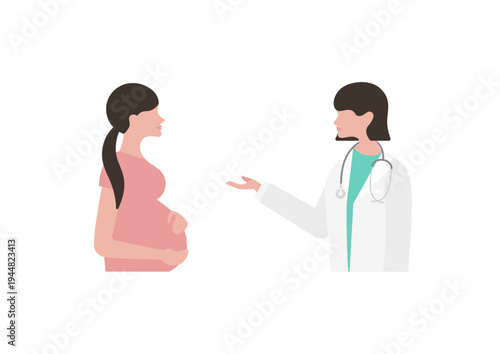 妊婦に医療説明をする女医のベクターイラスト素材（左向き）