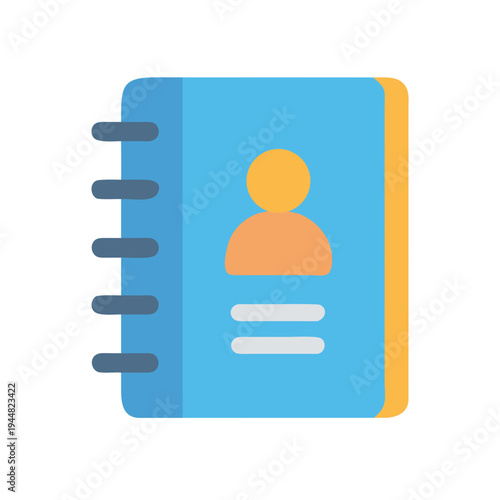 A minimalist vector image of a bright blue address book on black background