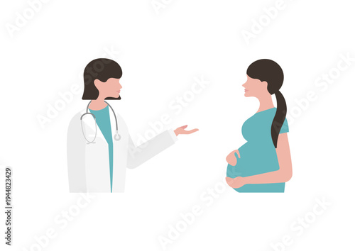 妊婦に医療説明をする女医のベクターイラスト素材（右向き）
