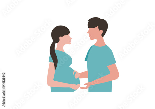 向かい合う夫婦のベクターイラスト素材（妊婦・ブルー）