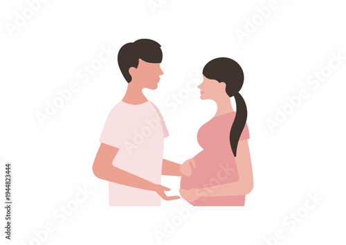 向かい合う夫婦のベクターイラスト素材（妊婦・ピンク）