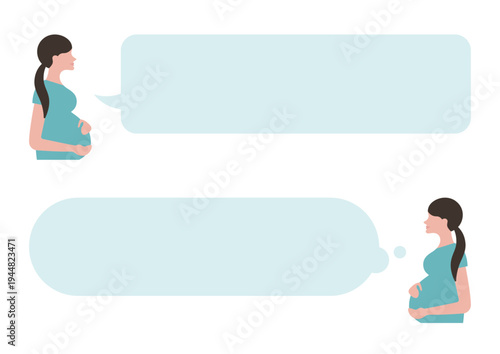 妊婦と吹き出しのベクターイラスト素材セット（ブルー）