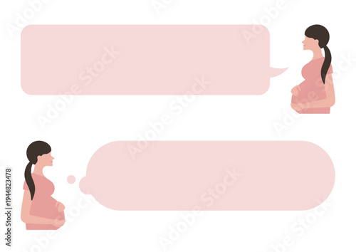 妊婦と吹き出しのベクターイラスト素材セット（ピンク）