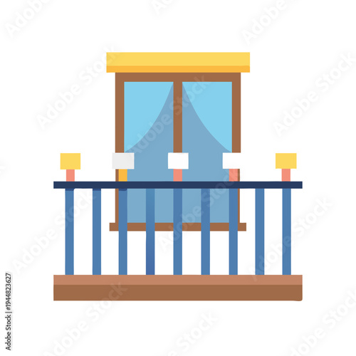 Simple flat-style balcony with window illustration against a black background design