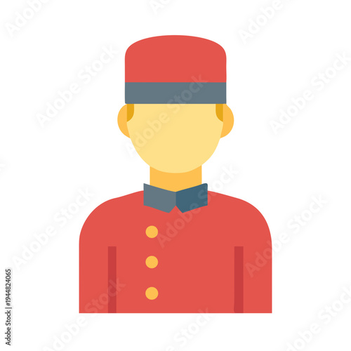 Flat design illustration of a hotel bellhop in uniform on black background