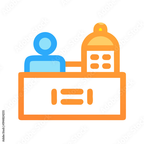 Reception desk with attendant, minimalist icon style for hotels and customer service
