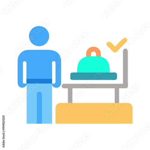 Illustration of a blue figure checking a covered dish on a table