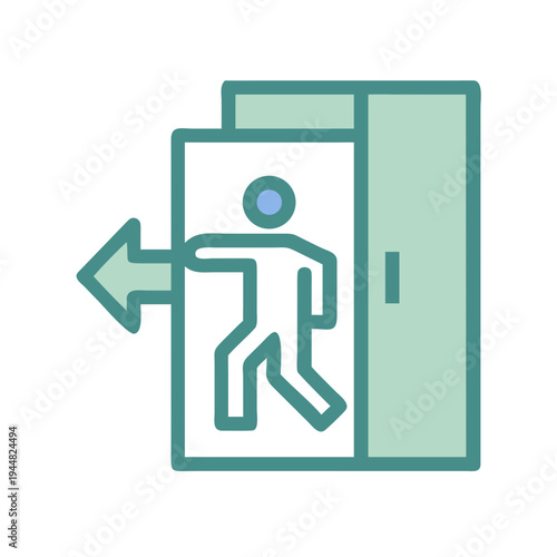 Emergency Exit Sign Depicting Person Running Through Door in Flat Style