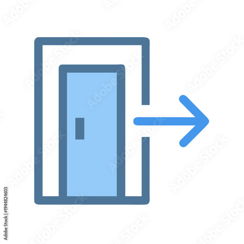 Exit Strategy: Simple blue door with right arrow on a black background