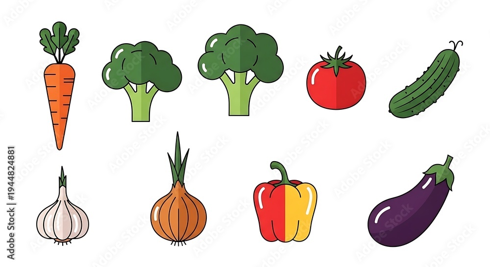 Fototapeta premium Colorful cartoon vegetable icons set.