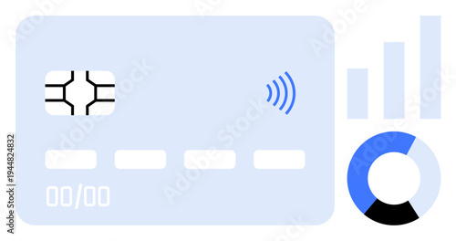 Contactless payment concept. Contactless technology enables secure and quick payments using modern cards. Contactless methods facilitate transactions and integrate with analytics. For fintech
