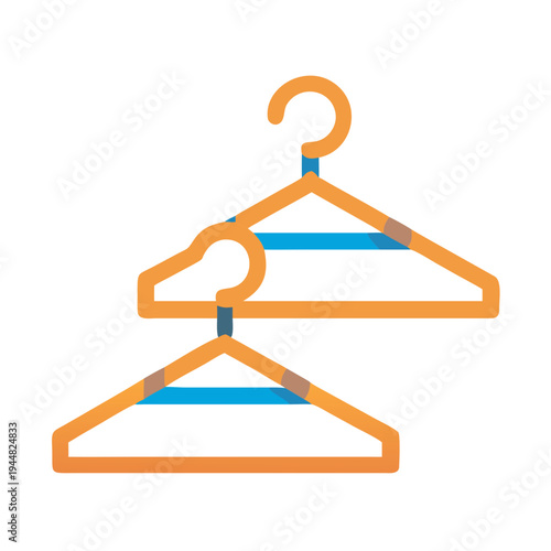 Two orange clothes hangers with blue details on a black background illustration