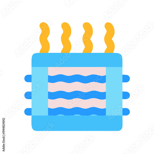 Stylized hot tub icon featuring steaming water and simplistic flat design elements