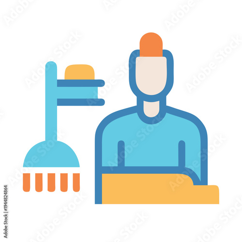 Stylized icon depicting a person, bed and shower for hospitality websites