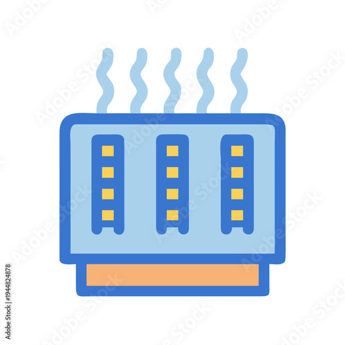 Stylized radiator icon against a black background, symbolizing warmth and temperature control