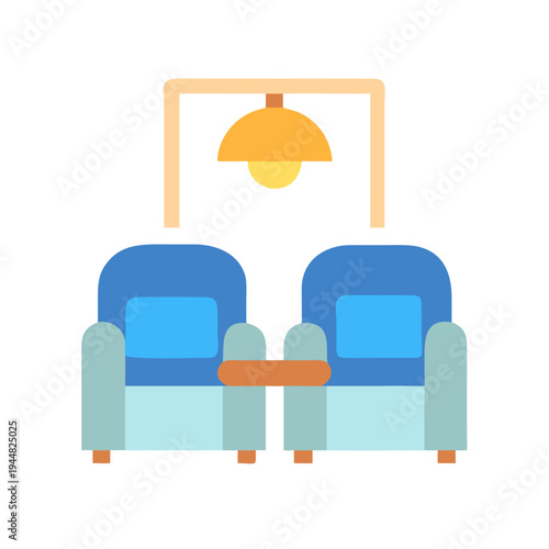 Stylish waiting room scene featuring chairs and a lamp on a black background