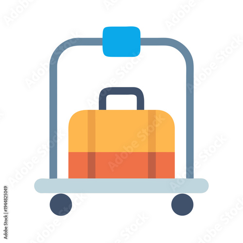 Stylized illustration of a luggage cart carrying a suitcase against a dark backdrop