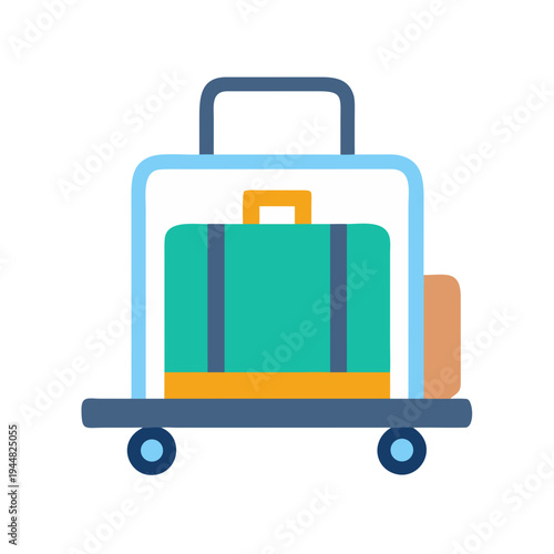 Luggage cart with suitcases ready for travel flat design vector illustration