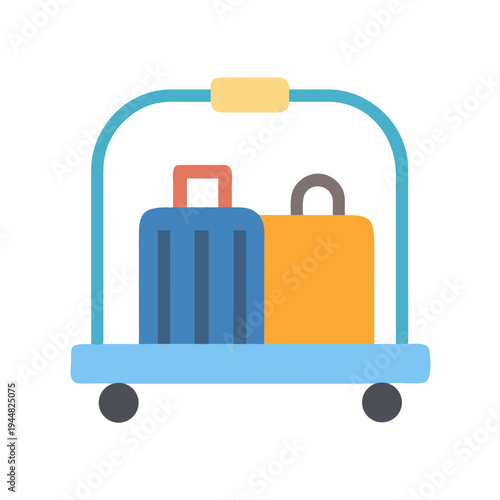 Luggage cart with two suitcases, flat design vector on black background