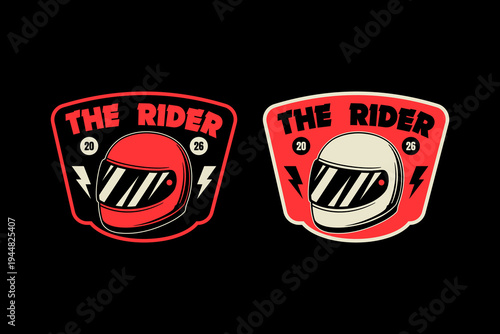 Racing Helmet Logo Badge Design. Retro Garage Bike Logo Patch for Motor Clubs, Classic Bike Vector Element Design