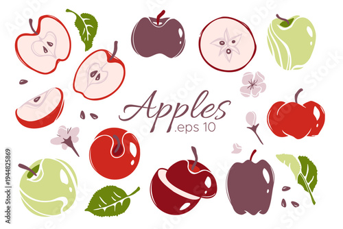 Collection of colorful apple illustrations